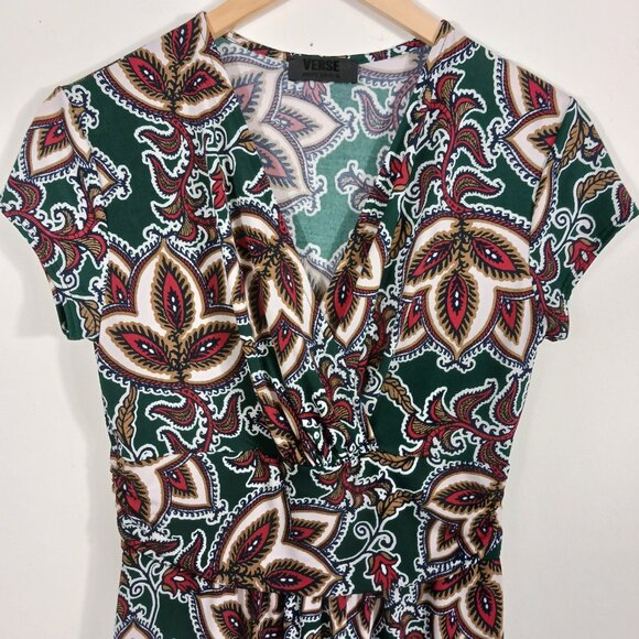Verse, Size Medium, Print Knit Short Sleeve Dress, Stretch, V Neck, Go Anywhere - Picture 6 of 16